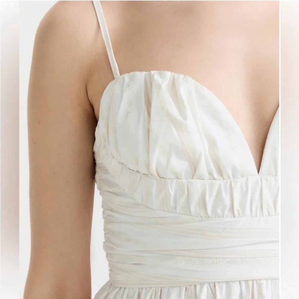 Moon River Spaghetti Strap Dress, Sweetheart, Empire Waist, White & Gold XL - Picture 3 of 11